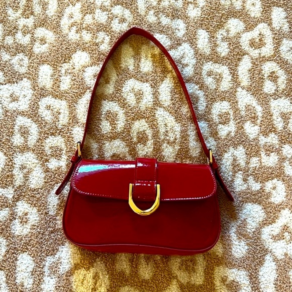 90s Faux Patent Leather Red Shoulder Bag - Picture 2 of 6